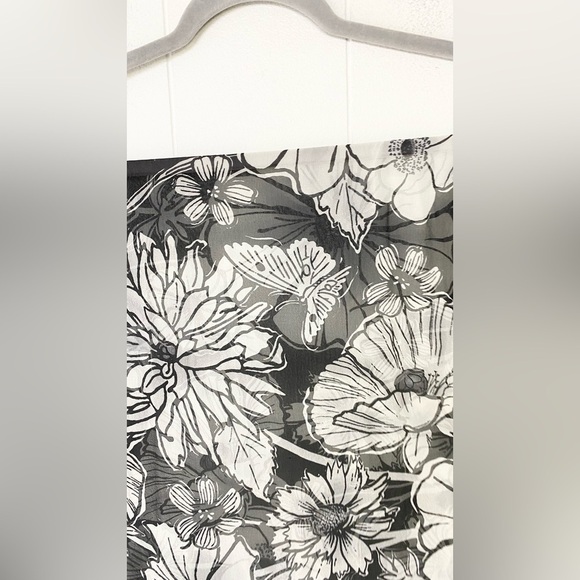 Brighton Black White 100% Silk Scarf Flower Butterfly Rectangle Sheer 64” X 19” - Picture 3 of 8